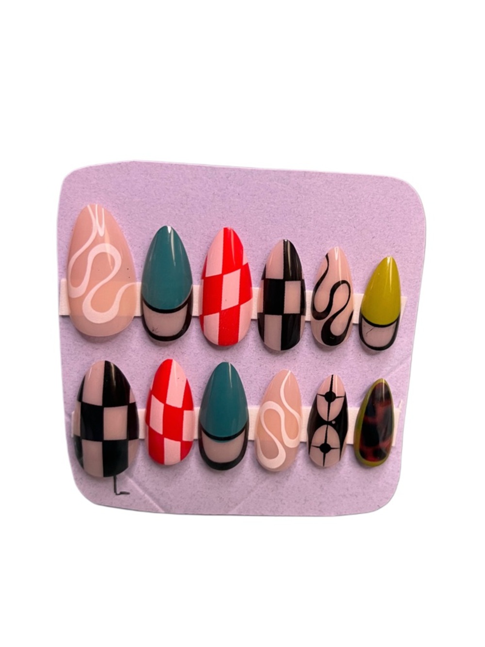 Assorted Pink, Red, Teal & Black Press-On Nail Set (5 for $20 U pick)